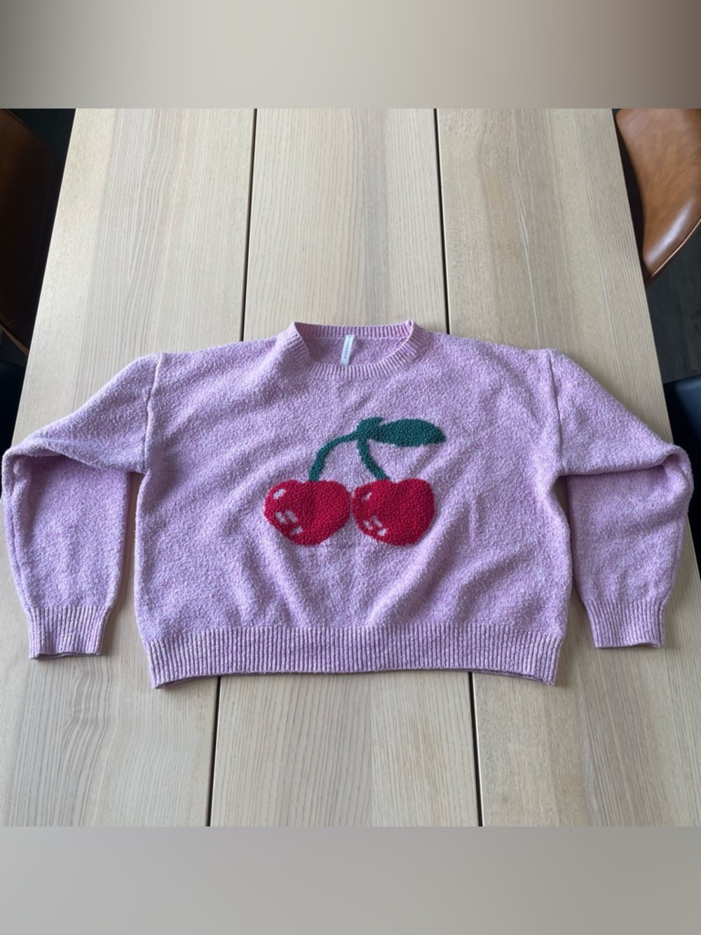 Dreamers by debut Pink Sweater with Red Cherry Graphic ladies size large
